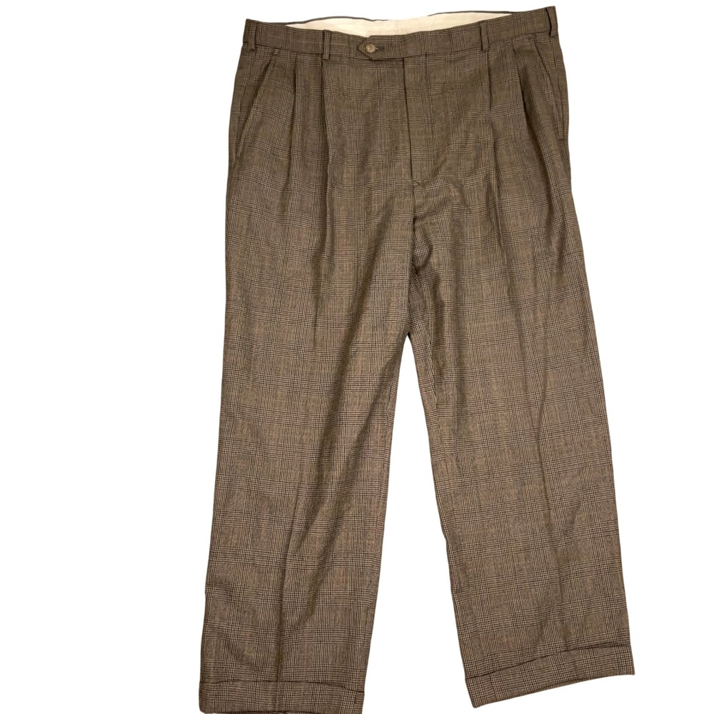 Brooks Brothers Mens 38W 28L Brown Glen Plaid Career Trousers Worsted Wool